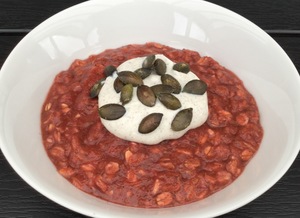 Havregrød med rabarber og jordbær